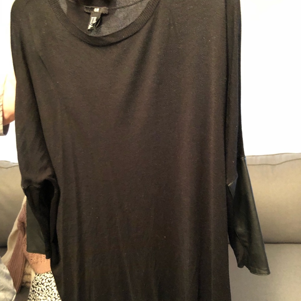 H&M black tunic with leather sleeve